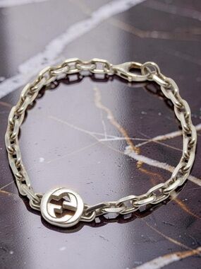 GUCCI Silver Ag925 Interlocking GG Chain Bracelet 🔥